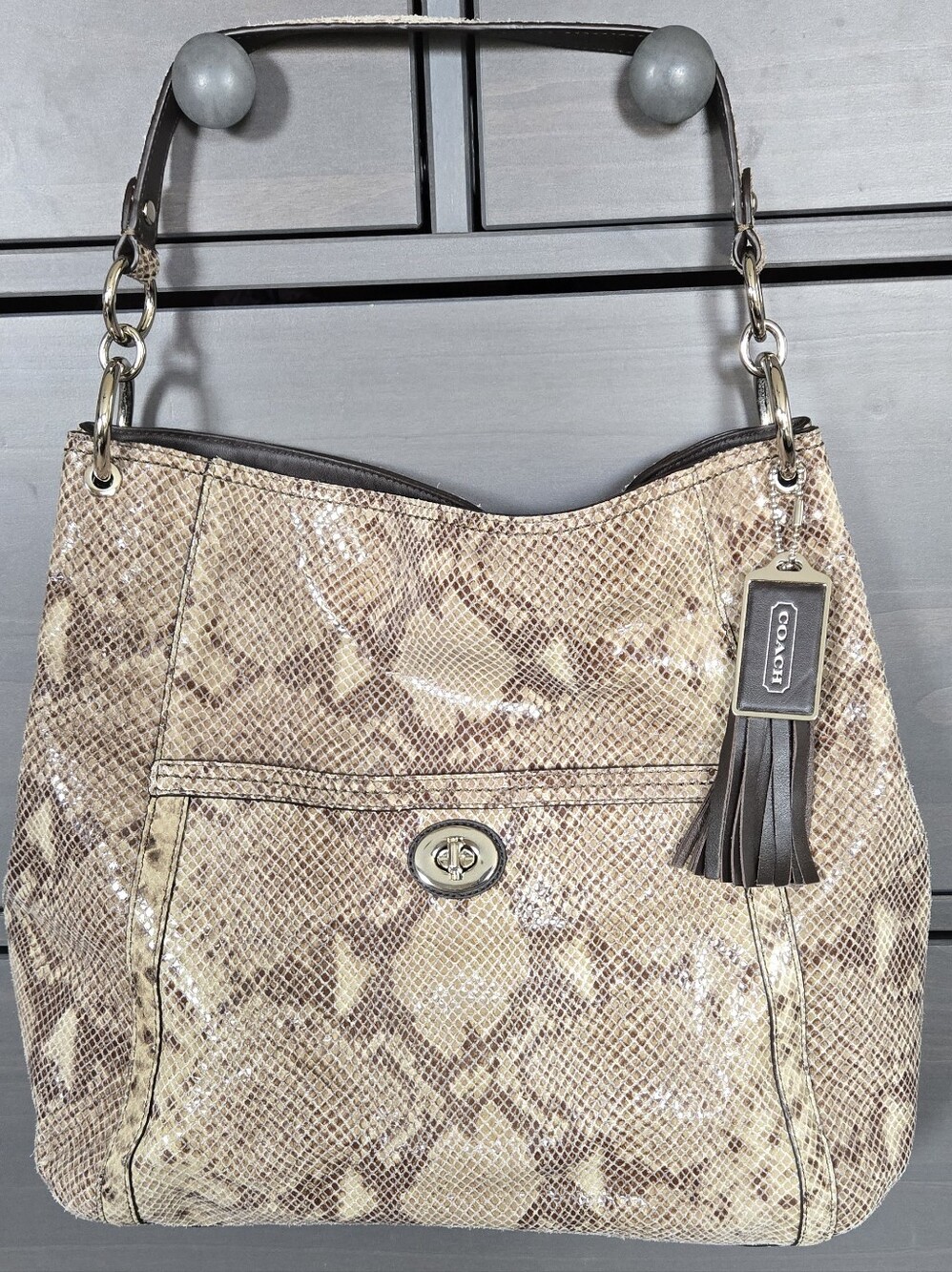 Vintage Coach Park Python Print Hobo Bag in Beige and Brown